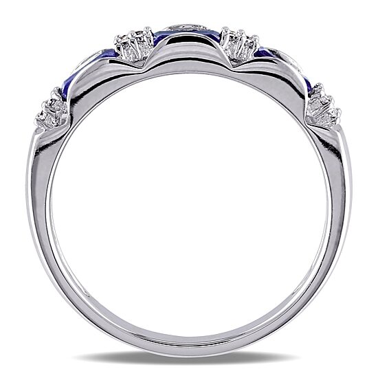 Womens 2MM Diamond Accent Genuine Blue Sapphire 10K Gold Band