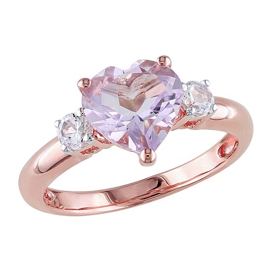 Rose De France Womens Genuine Pink Amethyst 18K Rose Gold Over Silver Heart Cocktail Ring