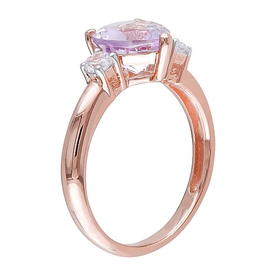 Rose De France Womens Genuine Pink Amethyst 18K Rose Gold Over Silver Heart Cocktail Ring