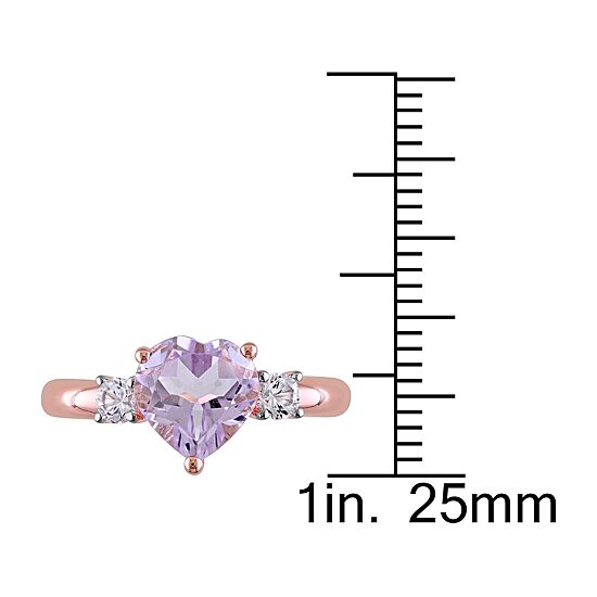Rose De France Womens Genuine Pink Amethyst 18K Rose Gold Over Silver Heart Cocktail Ring