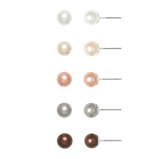 Mixit Womens Simulated Pearl Round Hypoallergenic 5 Pair Earring Set