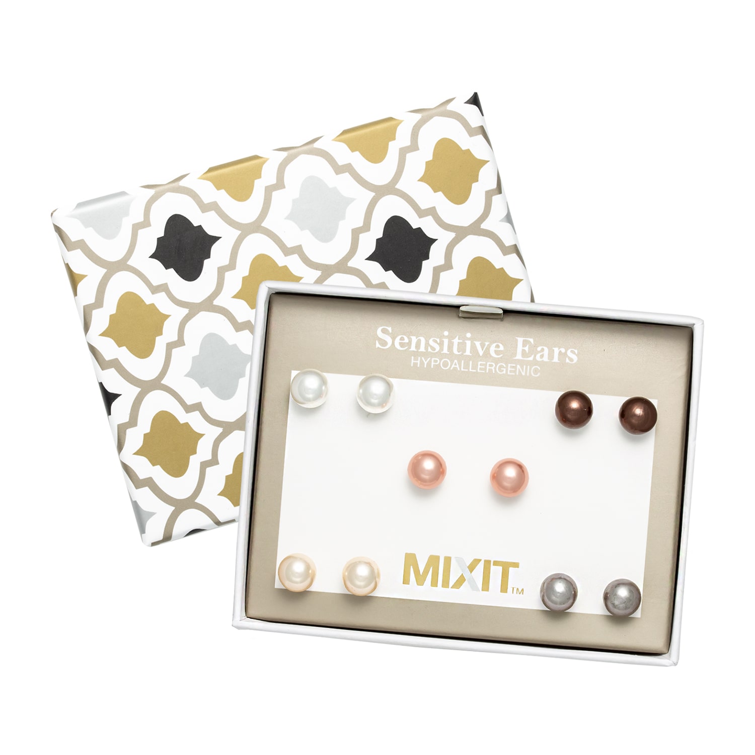 Mixit Womens Simulated Pearl Round Hypoallergenic 5 Pair Earring Set