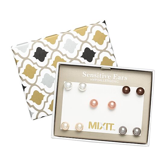 Mixit Womens Simulated Pearl Round Hypoallergenic 5 Pair Earring Set