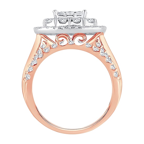 Womens 2 CT. T.W. Natural White Diamond 10K Gold Cushion Halo Bridal Set