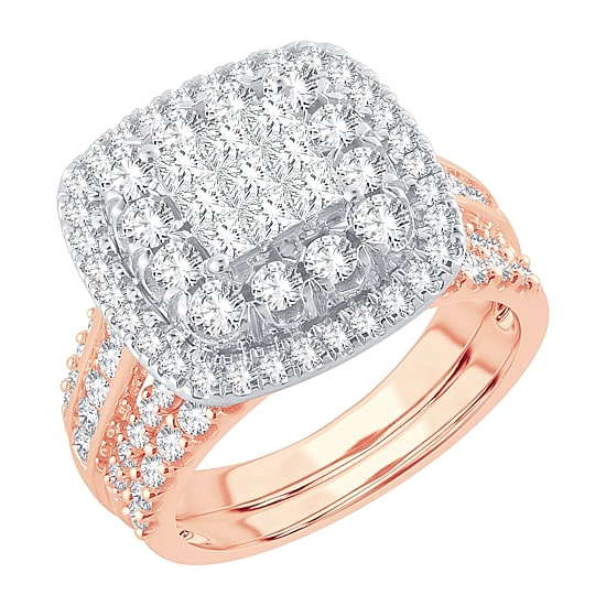Womens 2 CT. T.W. Natural White Diamond 10K Gold Cushion Halo Bridal Set