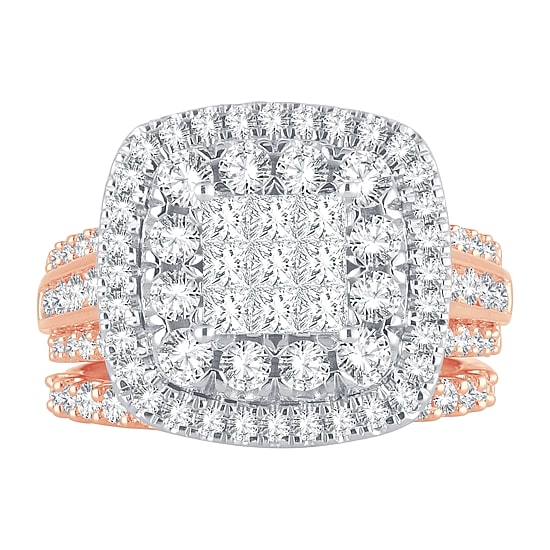 Womens 2 CT. T.W. Natural White Diamond 10K Gold Cushion Halo Bridal Set
