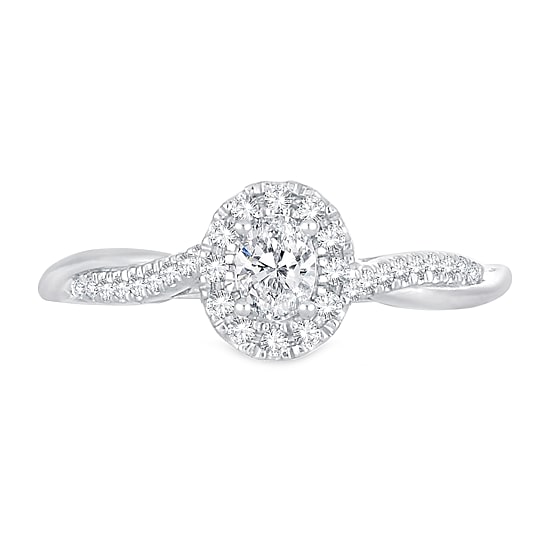 Womens 1/3 CT. T.W. Natural White Diamond 10K Gold Oval Engagement Ring