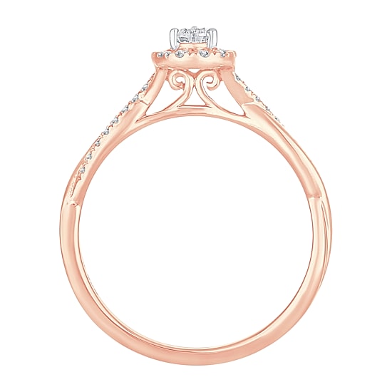 Womens 1/3 CT. T.W. Natural White Diamond 10K Gold Pear Side Stone Halo Engagement Ring