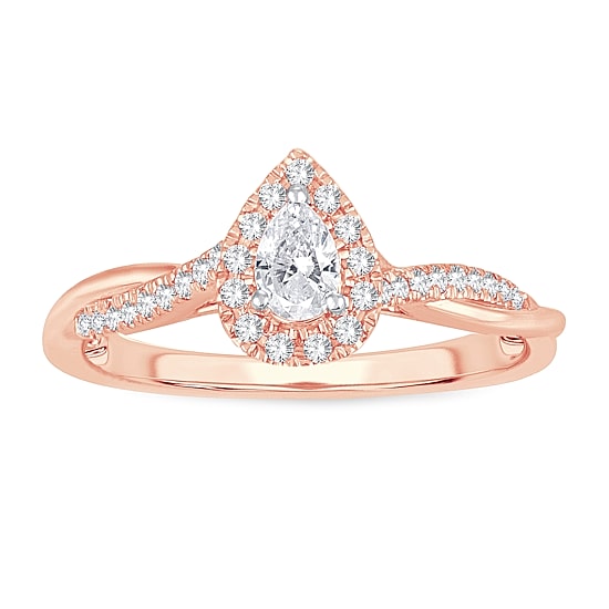 Womens 1/3 CT. T.W. Natural White Diamond 10K Gold Pear Side Stone Halo Engagement Ring