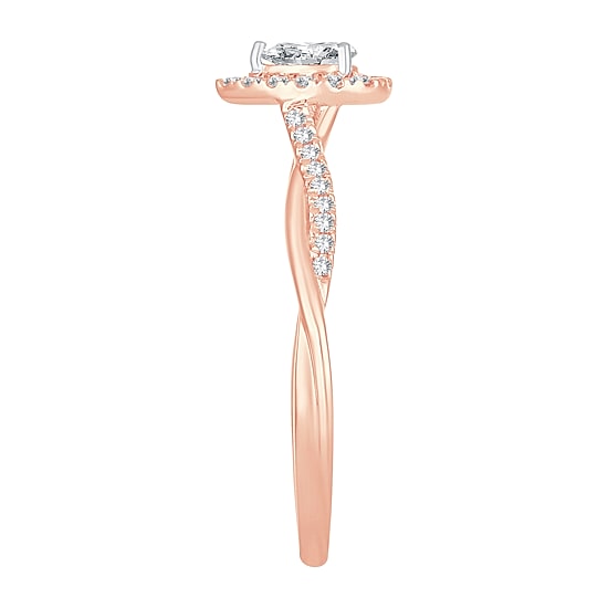 Womens 1/3 CT. T.W. Natural White Diamond 10K Gold Pear Side Stone Halo Engagement Ring