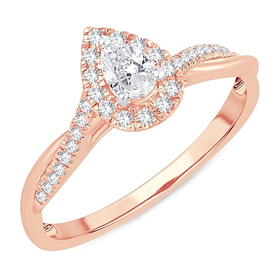 Womens 1/3 CT. T.W. Natural White Diamond 10K Gold Pear Side Stone Halo Engagement Ring