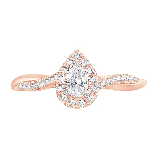 Womens 1/3 CT. T.W. Natural White Diamond 10K Gold Pear Side Stone Halo Engagement Ring