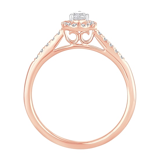 Womens 1/3 CT. T.W. Natural White Diamond 10K Gold Pear Side Stone Halo Engagement Ring