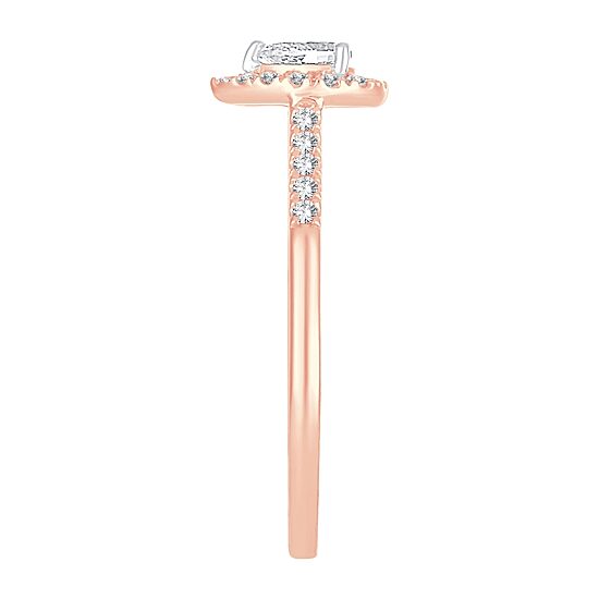 Womens 1/3 CT. T.W. Natural White Diamond 10K Gold Pear Side Stone Halo Engagement Ring