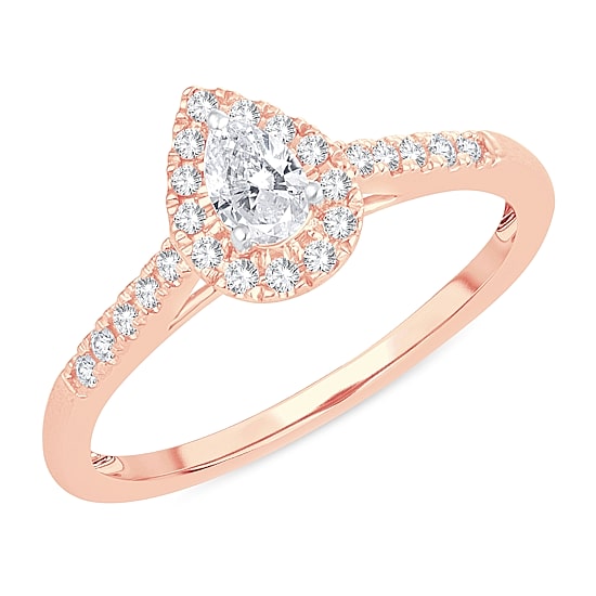 Womens 1/3 CT. T.W. Natural White Diamond 10K Gold Pear Side Stone Halo Engagement Ring