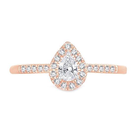 Womens 1/3 CT. T.W. Natural White Diamond 10K Gold Pear Side Stone Halo Engagement Ring