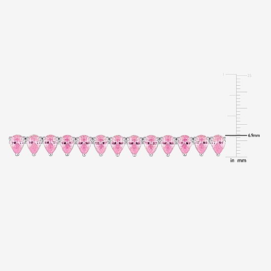Womens Pink Sapphire Sterling Silver 18 Inch Tennis Necklace