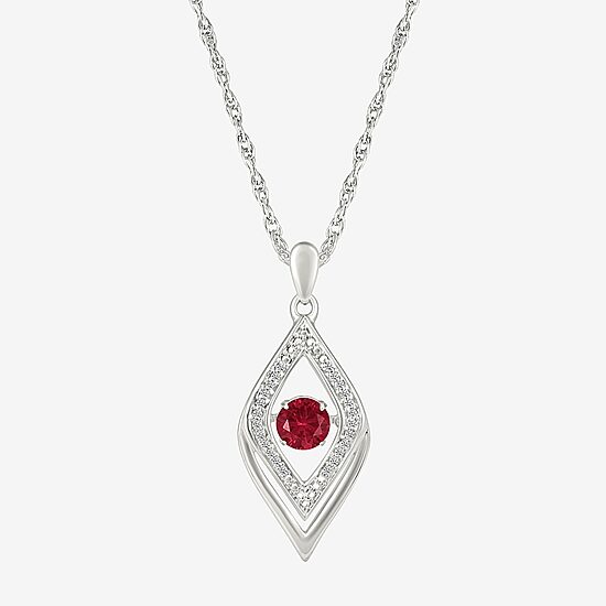 Womens Diamond Accent Lab Created Red Ruby Sterling Silver 18 Inch Pendant Necklace