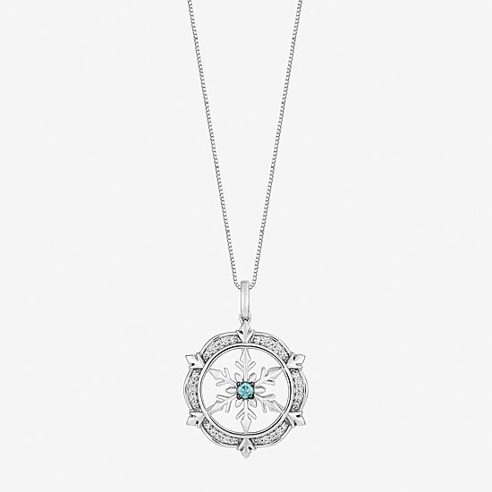 Enchanted Disney Fine Jewelry Womens 1/6 CT. T.W. Genuine White Quartz Sterling Silver Snowflake 18 Inch Pendant Necklace