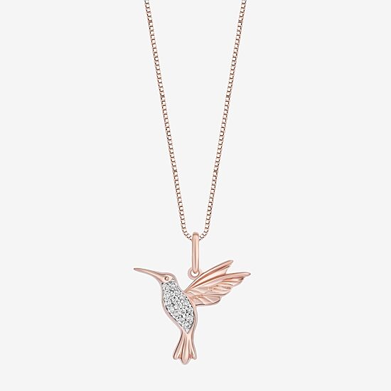 Enchanted Disney Fine Jewelry Hummingbird Womens Diamond Accent Natural White Diamond 14K Rose Gold Over Silver 18 Inch Pendant Necklace