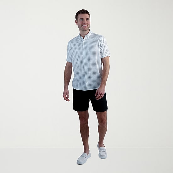 Haggar Performance Seersucker Mens Short Sleeve Slim Fit Button-Down Shirt
