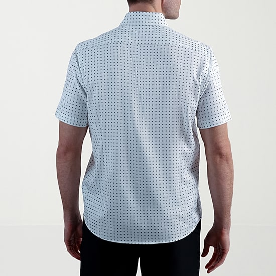 Haggar Performance Seersucker Mens Short Sleeve Slim Fit Button-Down Shirt