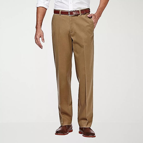 Haggar Premium No Iron Khaki Mens Classic Fit Flat Front Pant