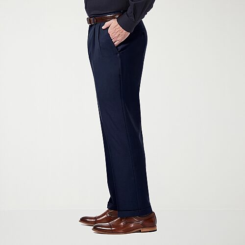 Haggar Men's Premium Comfort Stretch Classic-Fit Solid Pleated Dress Pants - Blue