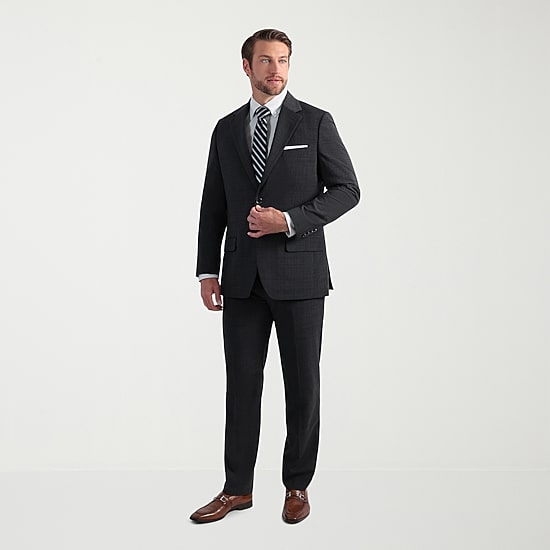 Haggar JMH Tailored Wool Mens Stretch Fabric Modern Fit Windowpane Flat Front Suit Pant
