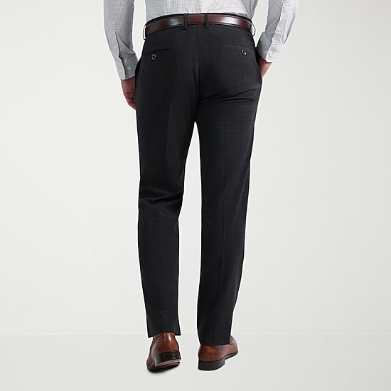 Haggar JMH Tailored Wool Mens Stretch Fabric Modern Fit Windowpane Flat Front Suit Pant