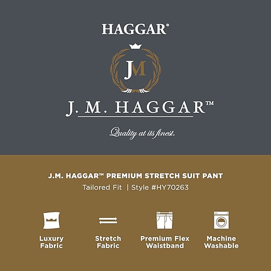 Haggar JMH Tailored Wool Mens Stretch Fabric Modern Fit Windowpane Flat Front Suit Pant