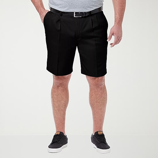 Haggar Cool 18 Pro Pleated Expandable Waist Mens 10 1/2" Big and Tall Stretch Fabric Moisture Wicking Quick Dry Chino Short