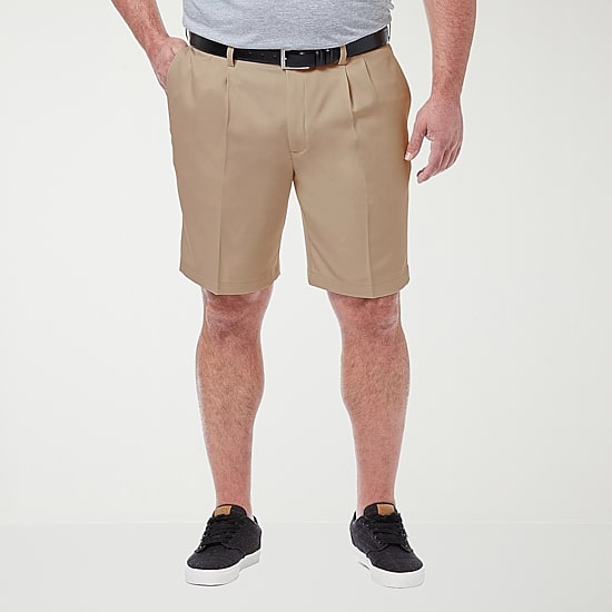 Haggar Cool 18 Pro Pleated Expandable Waist Mens 10 1/2" Big and Tall Stretch Fabric Moisture Wicking Quick Dry Chino Short