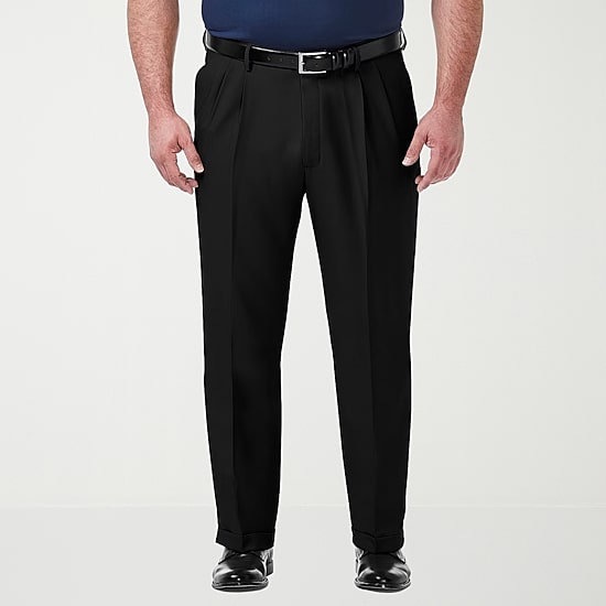 Haggar Premium Comfort Expandable Waist Mens Classic Fit Big and Tall Dress Pleated Pant