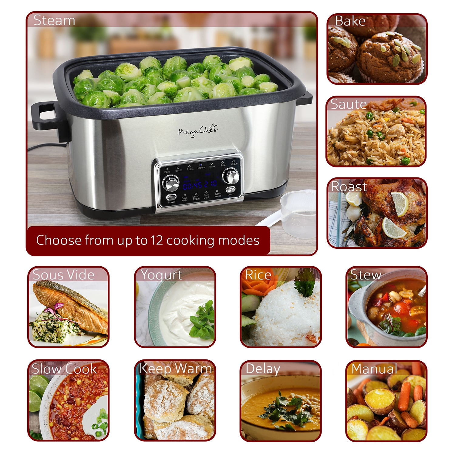 MegaChef 12-In-1 Deluxe Multi 8 Qt Slow Cooker