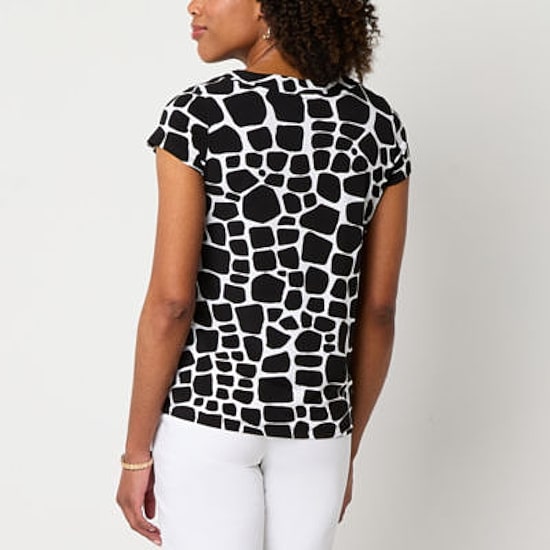 Liz Claiborne Womens Round Neck Short Sleeve Blouse
