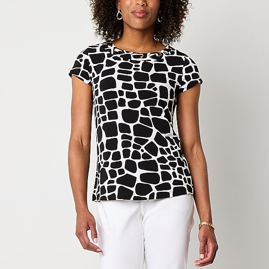 Liz Claiborne Womens Round Neck Short Sleeve Blouse
