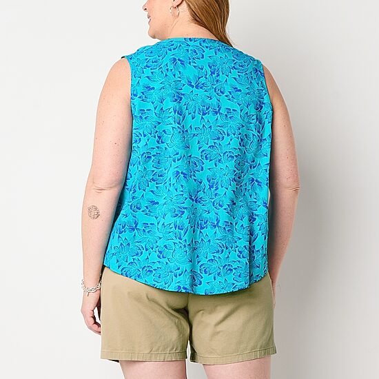 St. John's Bay Womens Plus Split Tie Neck Sleeveless Blouse