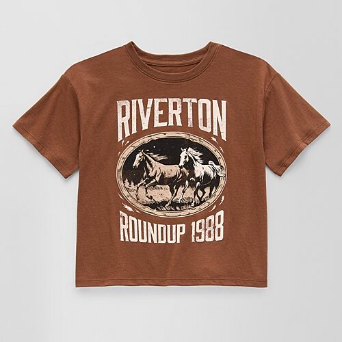 Thereabouts Little & Big Kid Girls Crew Neck Short Sleeve Boxy Fit Graphic T-Shirt, 3x-large (22.5) Plus, Brown