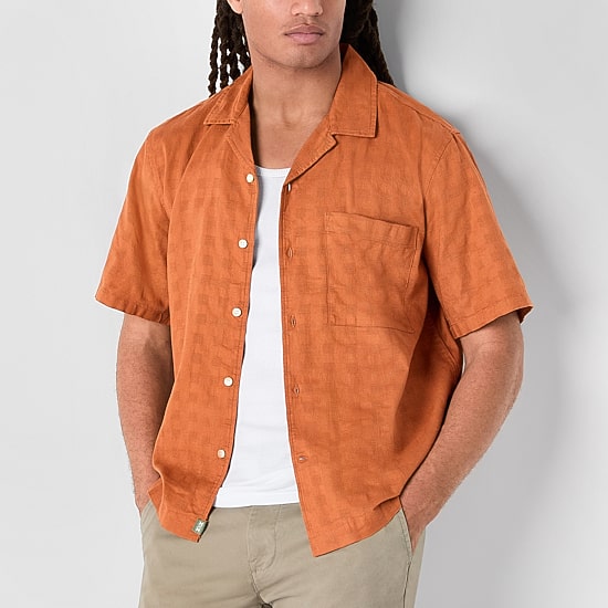mutual weave Mens Short Sleeve Camp Shirt
