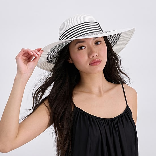 JS Jessica Simpson Black And White Stripe Womens Floppy Hat