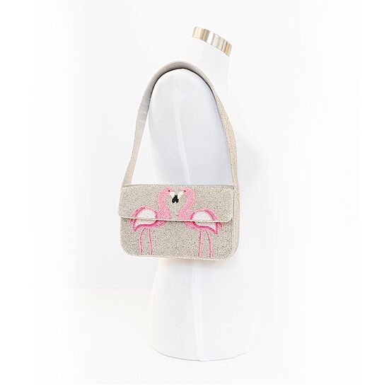 SOL and MER Beaded Flamingo Shoulder Bag