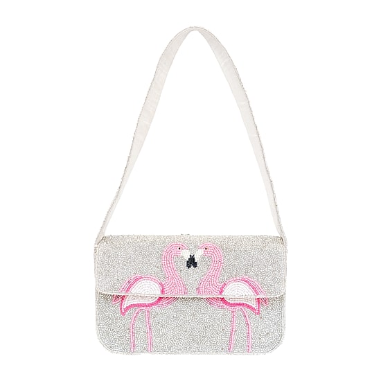 SOL and MER Beaded Flamingo Shoulder Bag