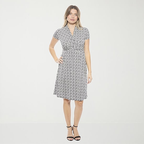 24seven Comfort Apparel Womens Short Sleeve Geometric Wrap Dress