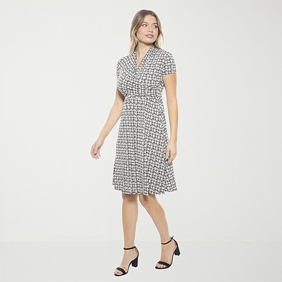 24seven Comfort Apparel Womens Short Sleeve Geometric Wrap Dress