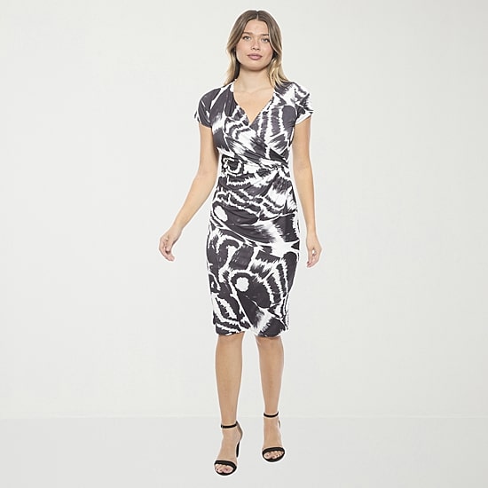24seven Comfort Apparel Womens Short Sleeve Abstract Wrap Dress