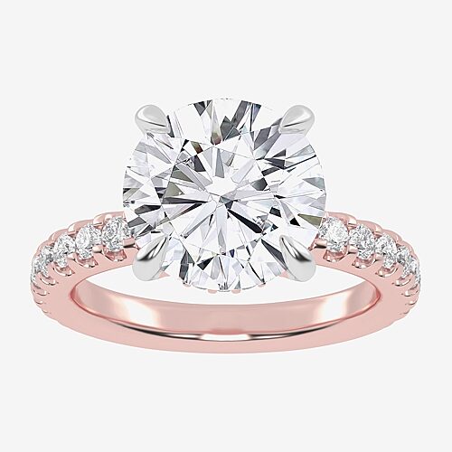 (G-H / Si1-Si2) Womens 2 1/4 CT. T.W. Lab Grown White Diamond 14K Gold Round Side Stone Engagement Ring, 9, Rose