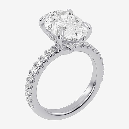(G-H / Si1-Si2) Womens 2 1/4 CT. T.W. Lab Grown White Diamond 14K Gold Oval Side Stone Engagement Ring