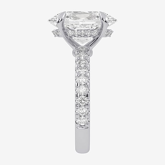 (G-H / Si1-Si2) Womens 2 1/4 CT. T.W. Lab Grown White Diamond 14K Gold Oval Side Stone Engagement Ring