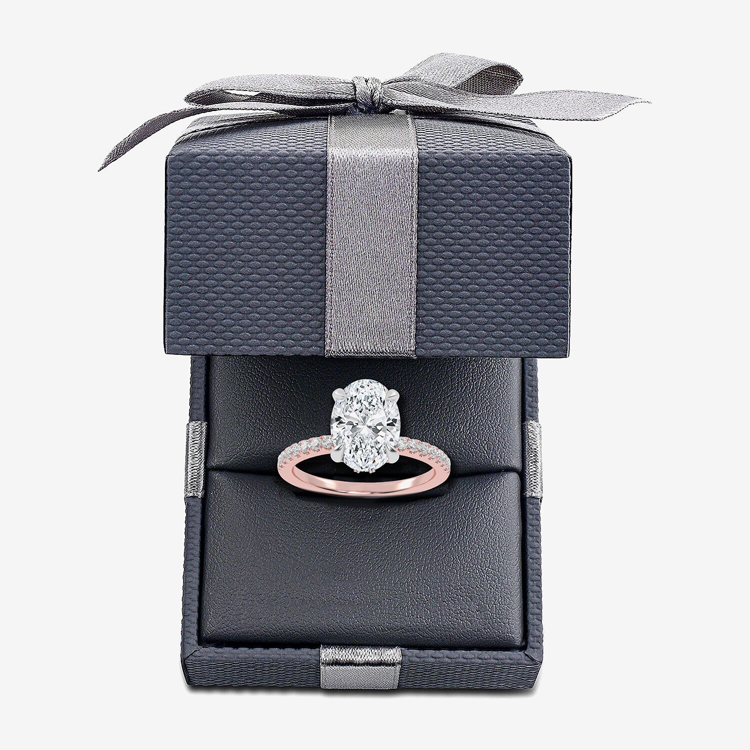 (G-H / Si1-Si2) Womens 2 1/4 CT. T.W. Lab Grown White Diamond 14K Gold Oval Side Stone Engagement Ring